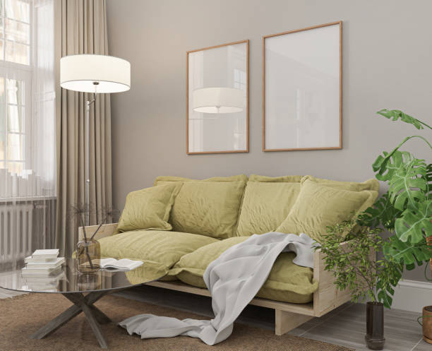 istock Mockup frame, poster in home living elegance design, cozy element mockup interior, colorful 3d rendering. 1921789177