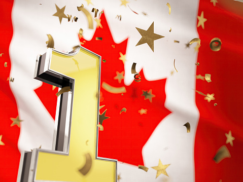 Canadian Flag with Number 1 Sign. 3D Render