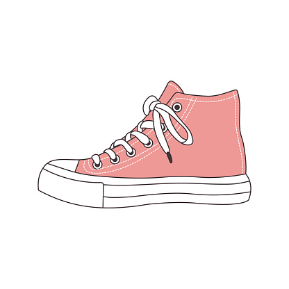 Pink sports sneaker. Retro icon, illustration in flat cartoon style. Men's and women's shoes. Vector
