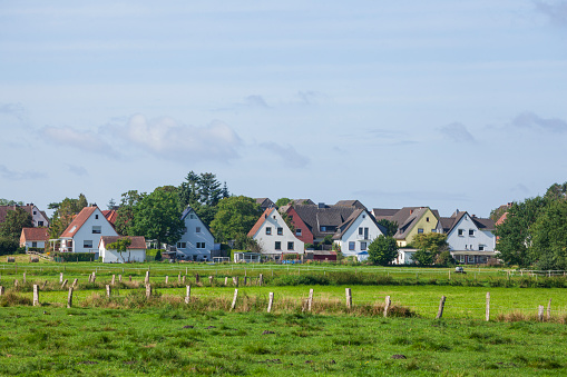 Residential buildings, detached houses, residential buildings, pasture, Osterholz-Scharmbeck, Lower Saxony, Germany, Europe