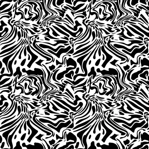 Vector illustration of Wavy zebra skin seamless in black on white background