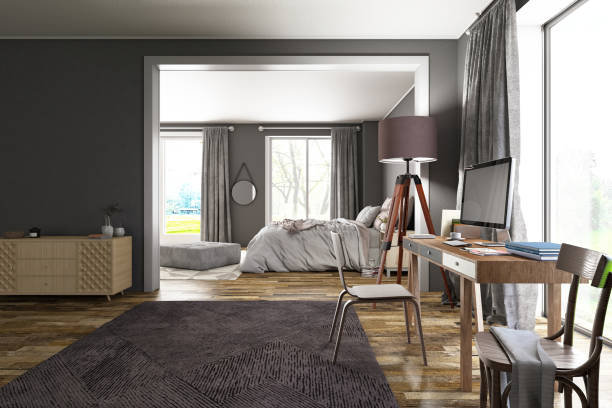 istock Cozy Home Interior with Bedroom and Study Room 1921815544