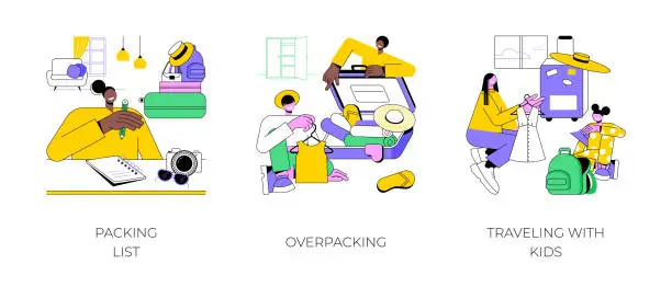 Vector illustration of Packing for vacation isolated cartoon vector illustrations.