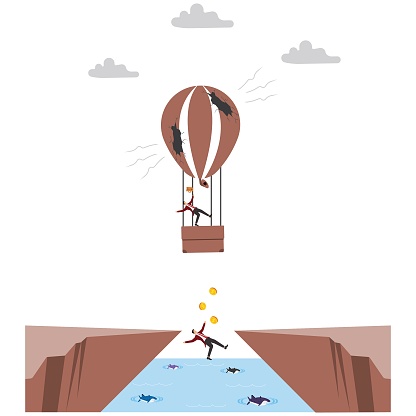 Marooned, Island, Businessman, Illustration, Fear, Hot Air Balloon