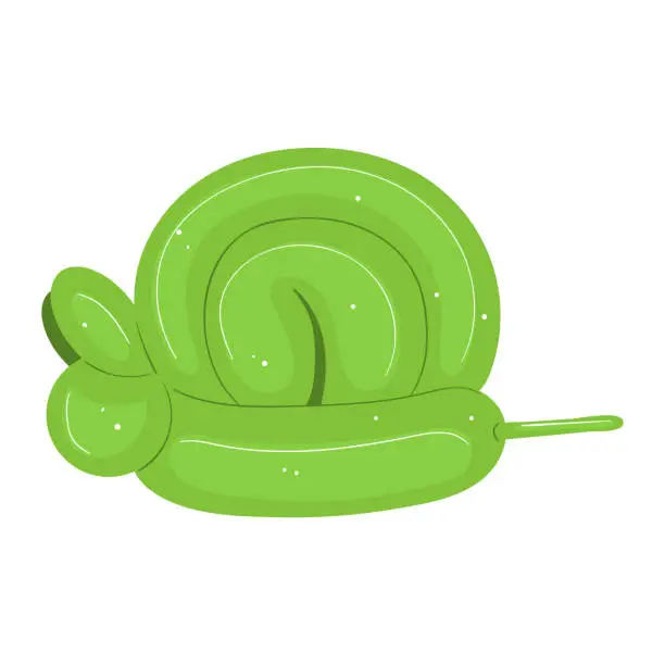 Vector illustration of Green cartoon snail with a shiny shell and a happy face. Cute smiling garden snail vector illustration