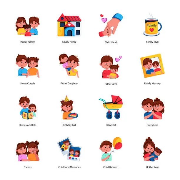 Vector illustration of Handy Set of Family Love Flat Icons