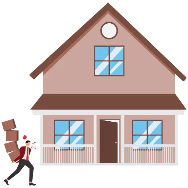 Vector illustration of Moving House, Heavy, Picking Up, Businessman, Weight, Carrying,