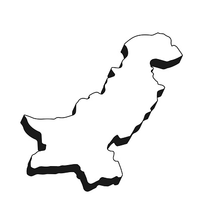 Map of Pakistan isolated on a blank background with a black outline and shadow. Vector Illustration (EPS file, well layered and grouped). Easy to edit, manipulate, resize or colorize. Vector and Jpeg file of different sizes.