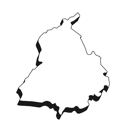 Map of Punjab isolated on a blank background with a black outline and shadow. Vector Illustration (EPS file, well layered and grouped). Easy to edit, manipulate, resize or colorize. Vector and Jpeg file of different sizes.