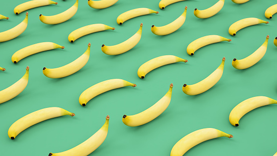 Bananas in a Row. 3D Render