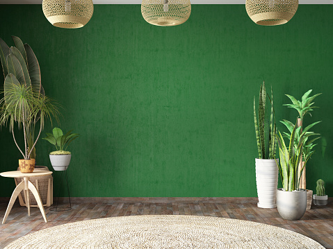 Empty Green Wall with Indoor Plants. 3D Render