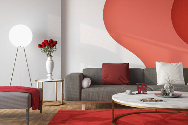istock Room Interior with a Red Sofa and Home Decor for Valentine's Day 1921856744