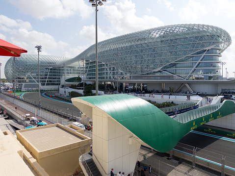 W Hotel Yas Island in Abu Dhabi during the F1 Grand Prix as seen from the F1 track