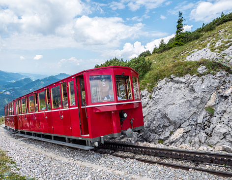 The steam train takes tourists to Schafberg mountain peak