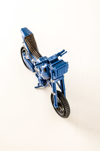 Close-up of toy motorbike motorcycle Object on a White Background