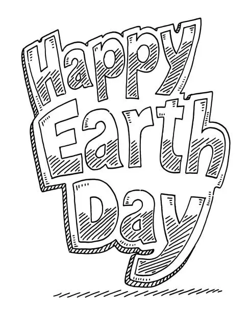 Vector illustration of Happy Earth Day Text Drawing