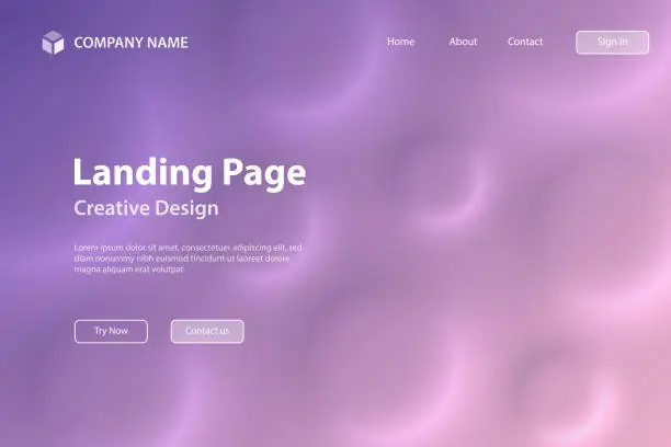 Vector illustration of Landing page Template - Abstract background with circles and Purple gradient