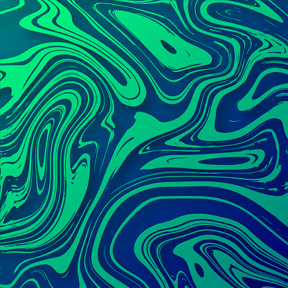 Modern and trendy background. Abstract design with a fluid, liquid effect and a beautiful color gradient. This illustration can be used for your design, with space for your text (colors used: Green, Blue). Vector Illustration (EPS file, well layered and grouped), square format (1:1). Easy to edit, manipulate, resize or colorize. Vector and Jpeg file of different sizes.