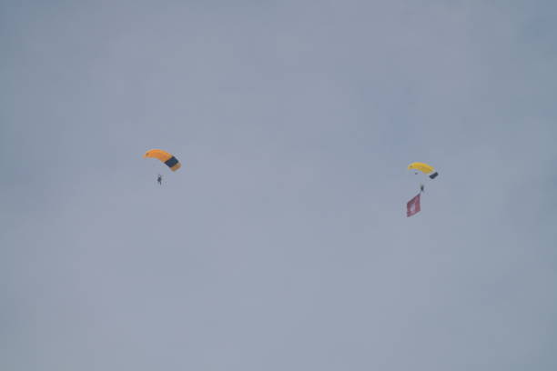 Prepare, jump and sky driving with parachute and sky by Royal Thai Police