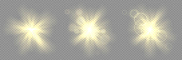 Sun rise bright aura. Sunset light halo flare. Camera lens flare in landscape vector png. Radial glow bokeh starburst. Magic atmospheric glow in the sky. Sun rise bright aura. Sunset light halo flare. Camera lens flare in landscape vector png. Radial glow bokeh starburst. Magic atmospheric glow in the sky cameras flashing stock illustrations