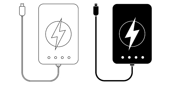 outline silhouette power bank icon set