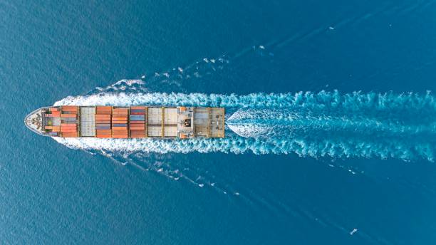 istock Aerial view container ship, Global business import export logistic transportation of international by container cargo ship in the open sea. 1921980461