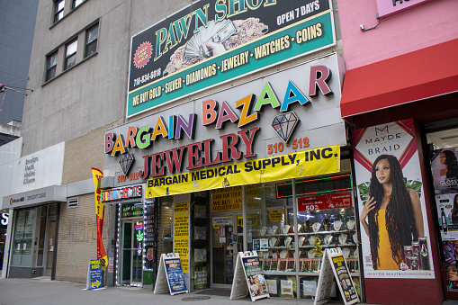 nyc, United States – January 07, 2024: A vibrant and bustling Bargain Bazaar store located in the heart of New York, United States