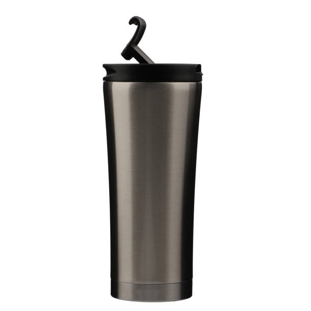 istock Thermo bottle isolated on white background with clipping path. Shine metal silver thermos, isolated background. 1922031706