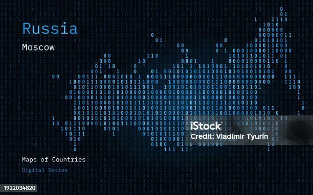 Russia Blue Map Shown In Binary Code Pattern Matrix Numbers Zero One ...