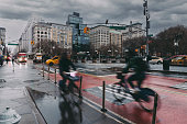 Union square on rainy winter day in New York City , US