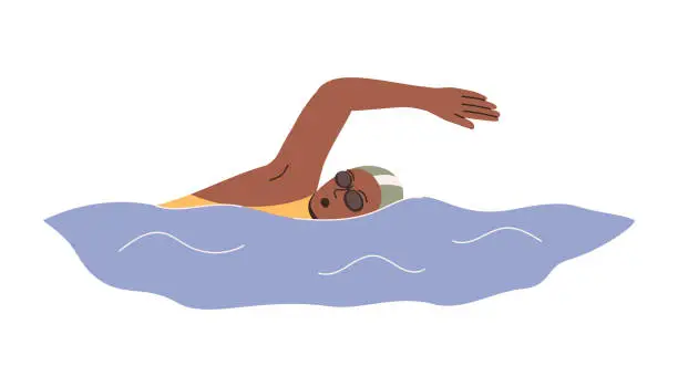 Vector illustration of Swimmer swimming in pool. Flat cartoon vector isolated illustration