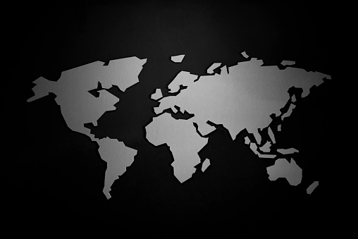 World map on a black background.