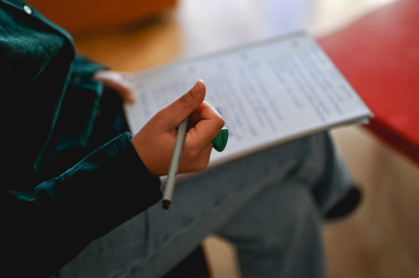 analyzing documents close up.