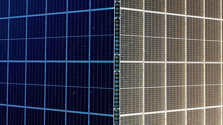 Drone, grid and solar panel for power, roof and ecology for renewable energy infrastructure. Photovoltaic tech, climate change and electricity production in carbon capture, industry or sustainability