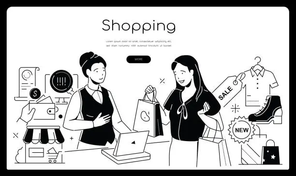 Vector illustration of Shopping in the mall - modern line design style banner