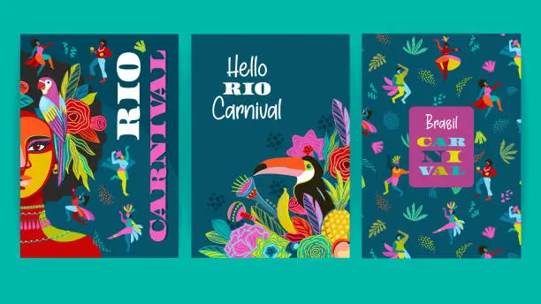 Vector illustration of Set of bright abstract templates. Brazil carnival. Vector design for carnival concept and other
