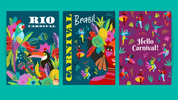 Vector illustration of Set of bright abstract templates. Brazil carnival. Vector design for carnival concept and other