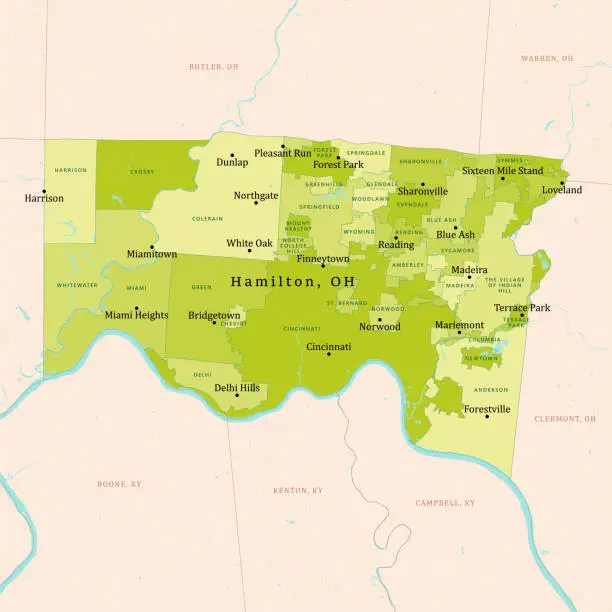 Vector illustration of OH Hamilton County Vector Map Green