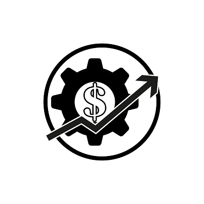 Costs optimization and production efficiency icon. Business efficiency and cost management symbol. Vector illustration. EPS 10. Stock image.