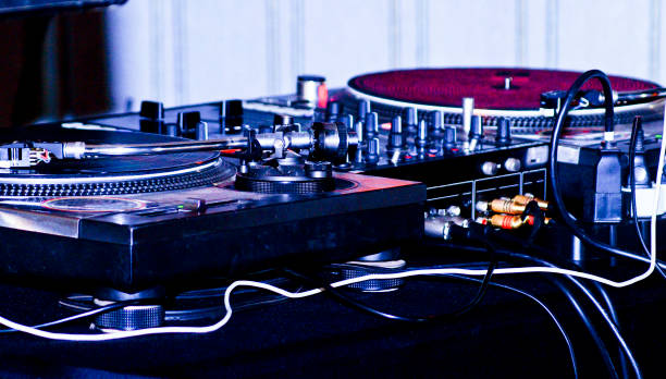 istock DJ sound table with vinyl records 1922232008