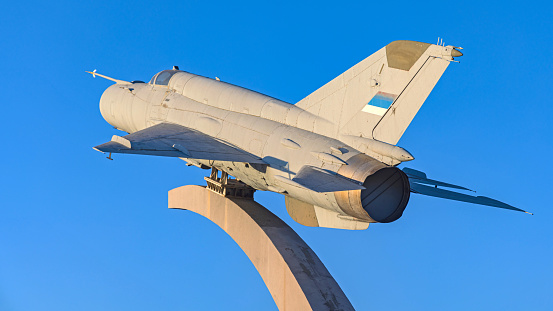 Old Decommissioned Airplane Mig Jet Fighter Aircraft Monument Located Near Airport