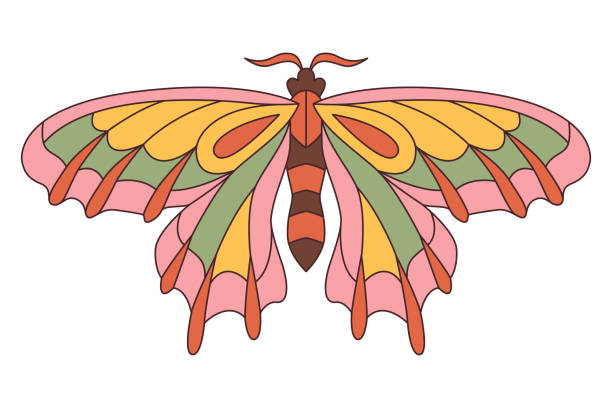 istock Groovy butterfly sticker. Hippie 60s 70s style. 1922270917