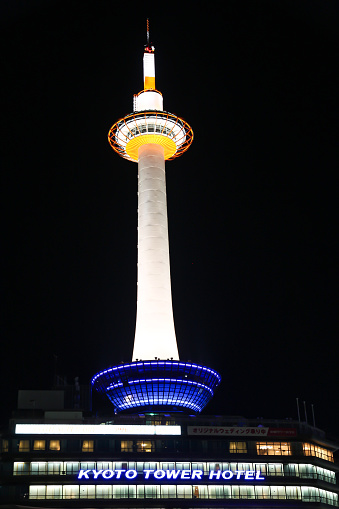 Kyoto, Japan - April 10, 2010: Kyoto Tower at Night, an observation tower that is the tallest structure in Kyoto