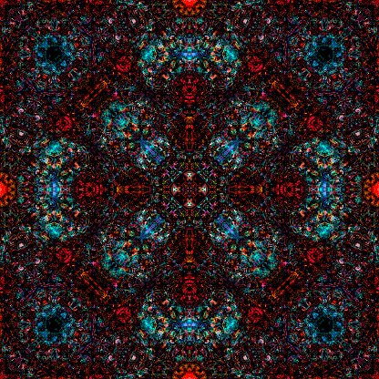 Decorative pattern with symmetrical abstract shapes. Floral tiled texture in retro style. Repetitive seamless mosaic background 3d effect.