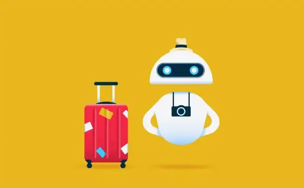 Vector illustration of Chatbot with travel case vector illustration