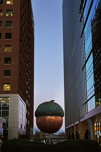 Raleigh, NC - USA - 1-02-2024: The Acorn, a sculpture by artist David Benson, on Fayetteville Street in downtown Raleigh
