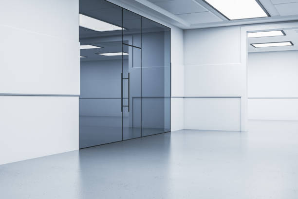 istock Clean hospital corridor interior with glass doors. 3D Rendering. 1922335665