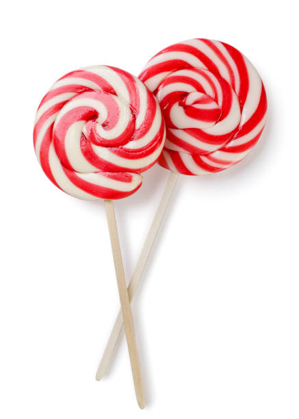 Red and white 3D minimal swirl lollipop, peppermint candy. Sweet sugar treat concept for holiday decoration, party snack. Clipping Path Included. Isolated on white background, 3d illustration.