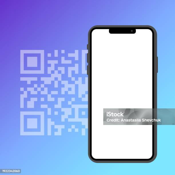 Phone Screen And Qrcode Mockup Flat Blue Phone Screen Mockup Template ...