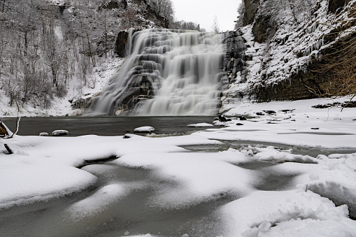 01-07-2024, Afternoon winter photo of Ithaca Falls in Fall Creek, City of Ithaca, NY, USA
